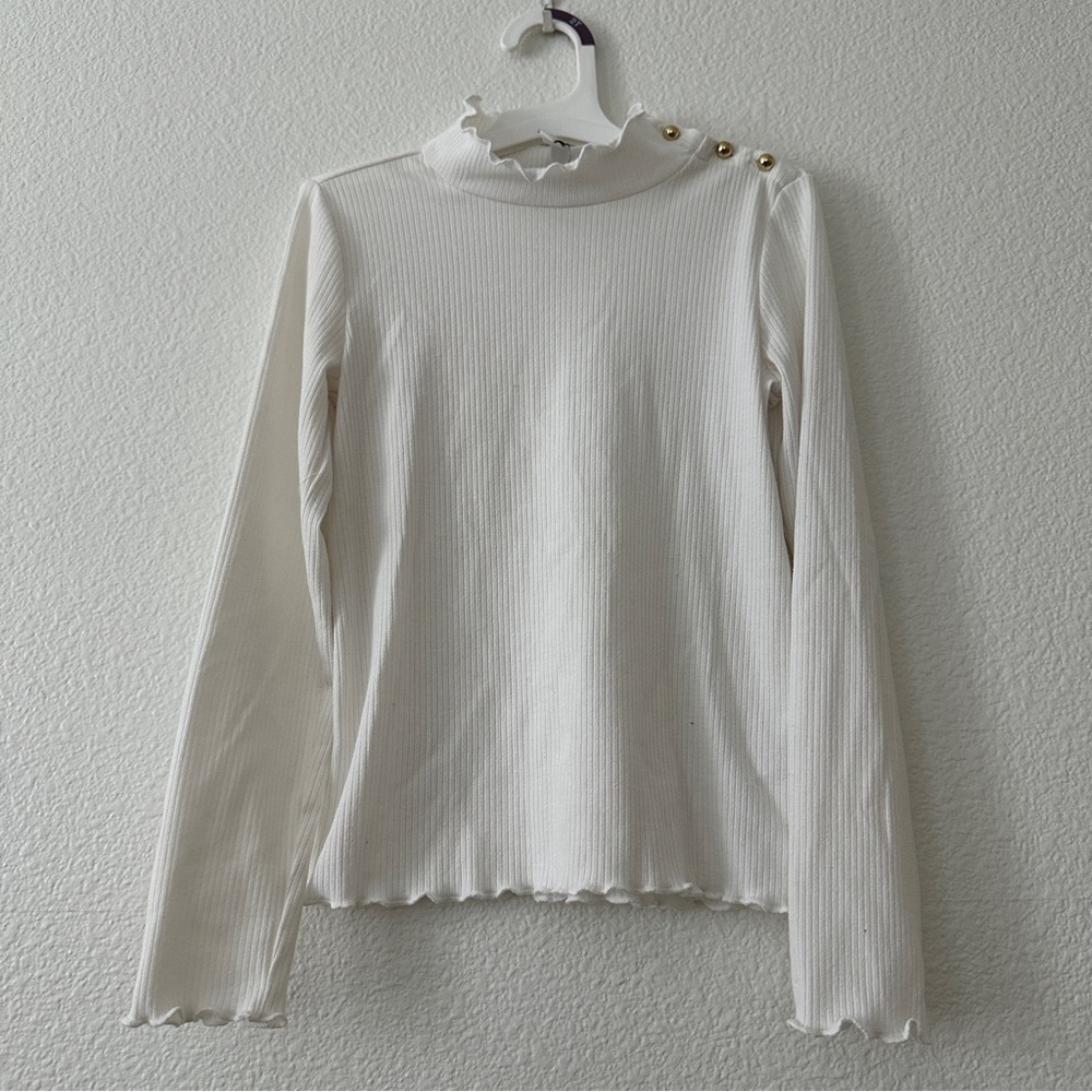 Janie and Jack White Ribbed Girls 7 Turtleneck Top